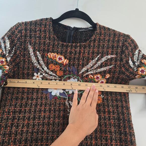 NWT Zara Women’s Tweed Mini Dress Embroidered Sequin Sz S Holiday Cocktail Party - Picture 6 of 11